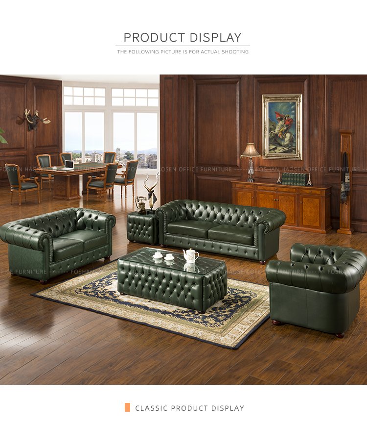 HAOSEN s073# green Leather Chesterfield Sofa luxurious commercial couch