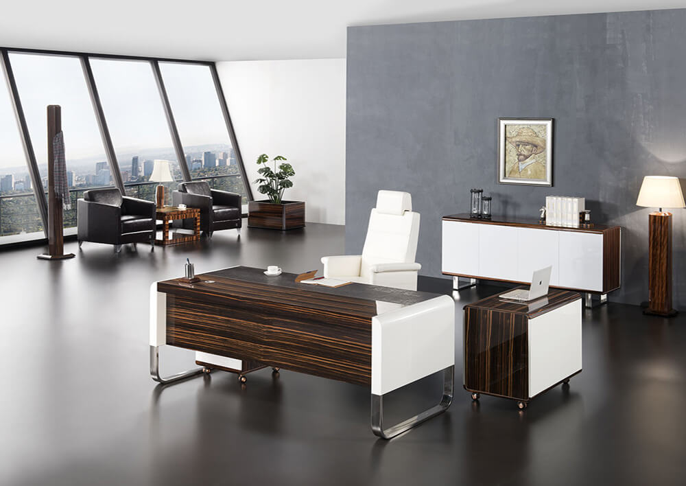 0985 High End Walnut Wooden Contemporary Executive Office Desk 01
