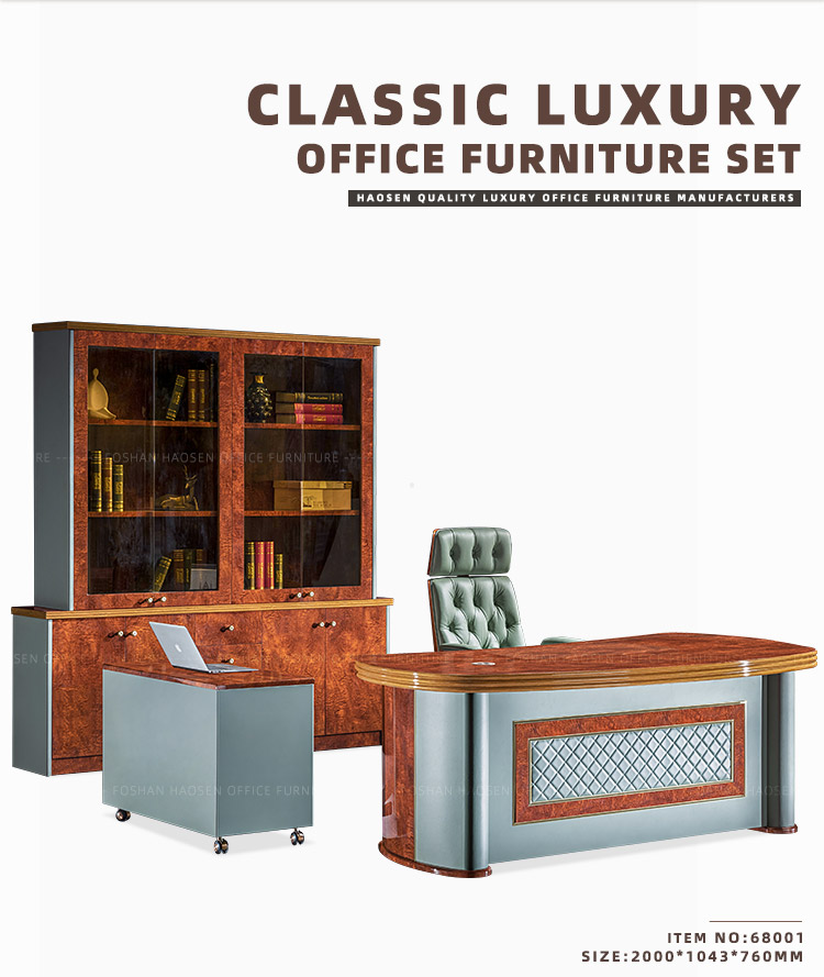 Luxury Italian style leather wood oval office furniture desk 68001