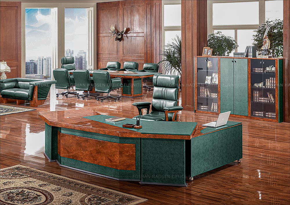 6835 Government classic office furniture Green leather Big executive desk -  HAOSEN | Office Furniture Manufacturer